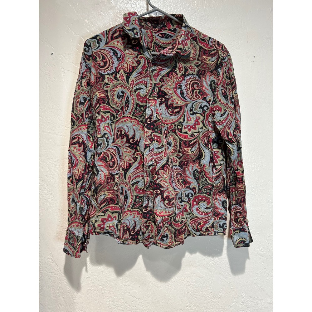 COOFANDY Mens Paisley‎ Button Down Shirt Red Tan Blue Long Sleeve Size M